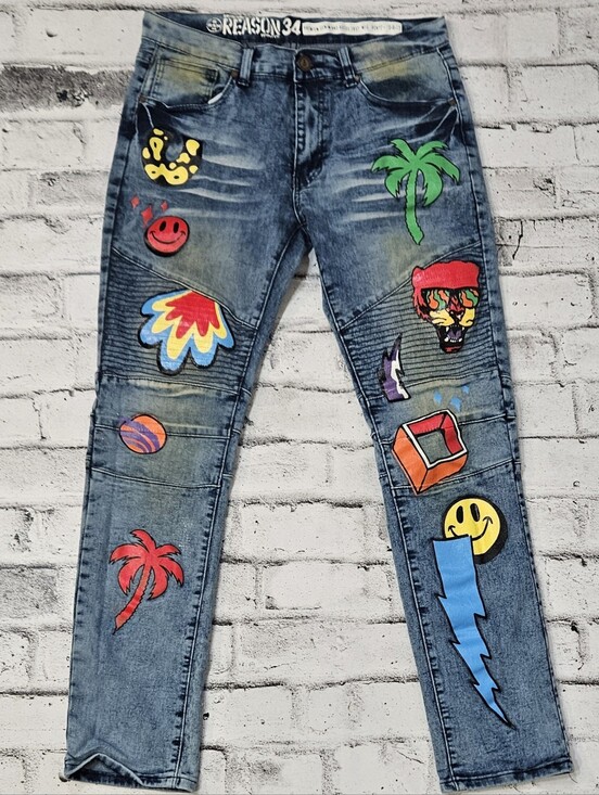 Reason Other - Reason New York Graphic Moto Patch Jeans Slim Fit Denim Mens 30x30